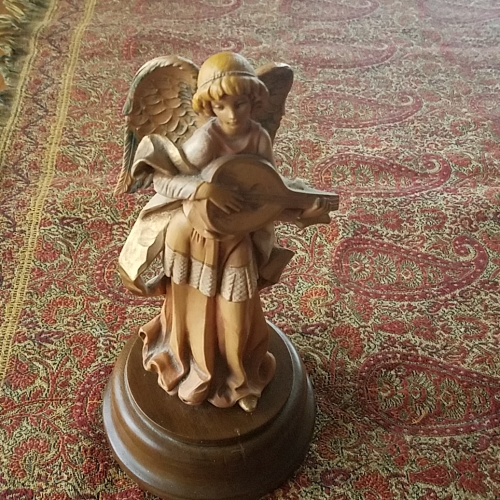 VTG Fontanini by Roma musical resin angel on base